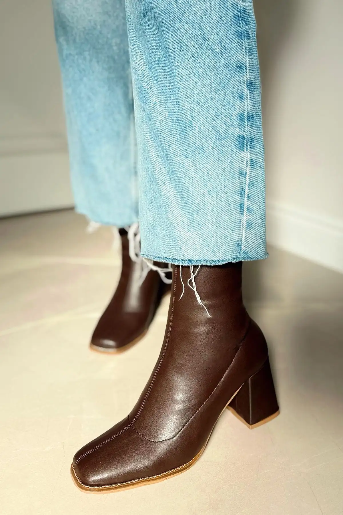 HARMONY PANHIFOR قهوه کشش پاشنه میانی زیپ با زیپ نابینا Boot Botie - 2395