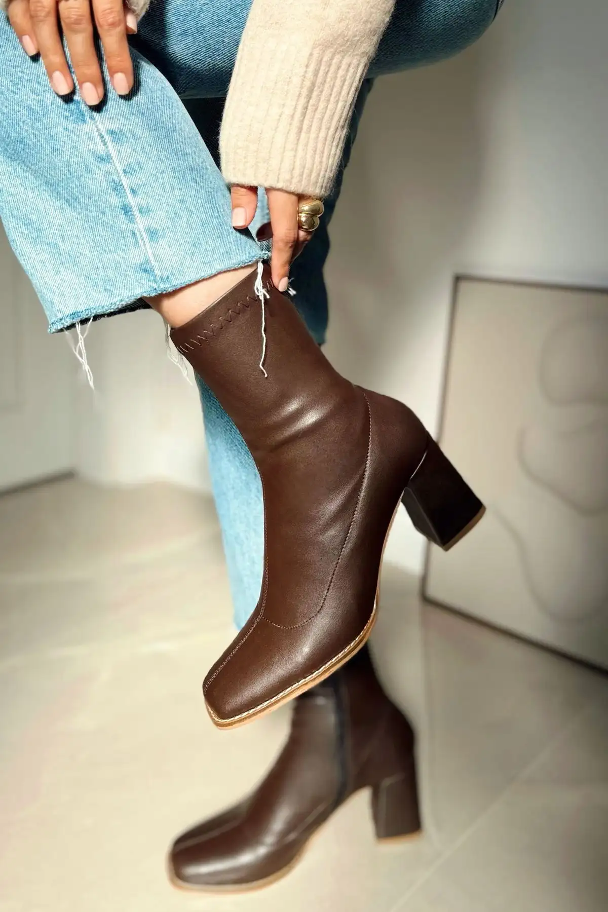 HARMONY PANHIFOR قهوه کشش پاشنه میانی زیپ با زیپ نابینا Boot Botie - 2395