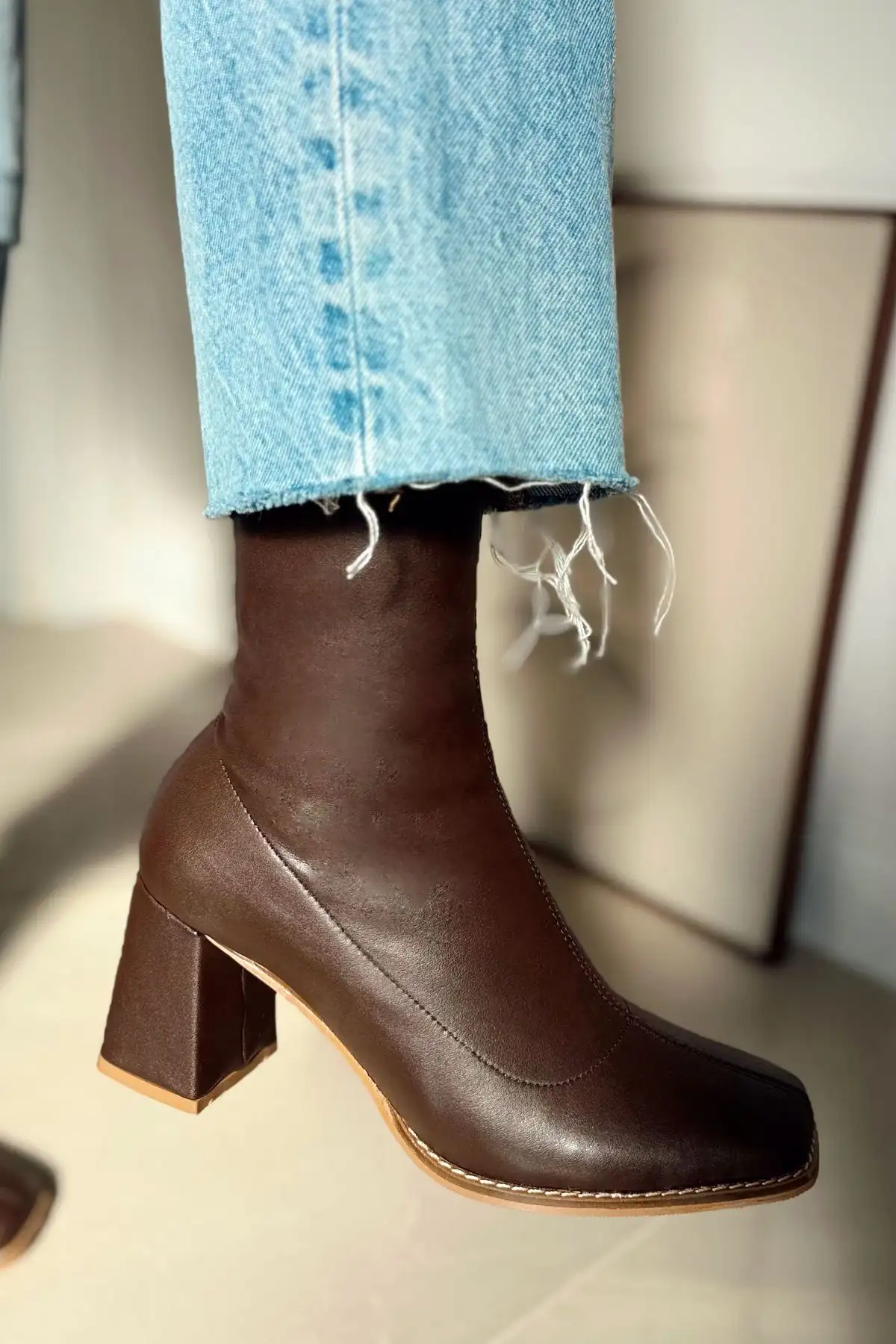 HARMONY PANHIFOR قهوه کشش پاشنه میانی زیپ با زیپ نابینا Boot Botie - 2395