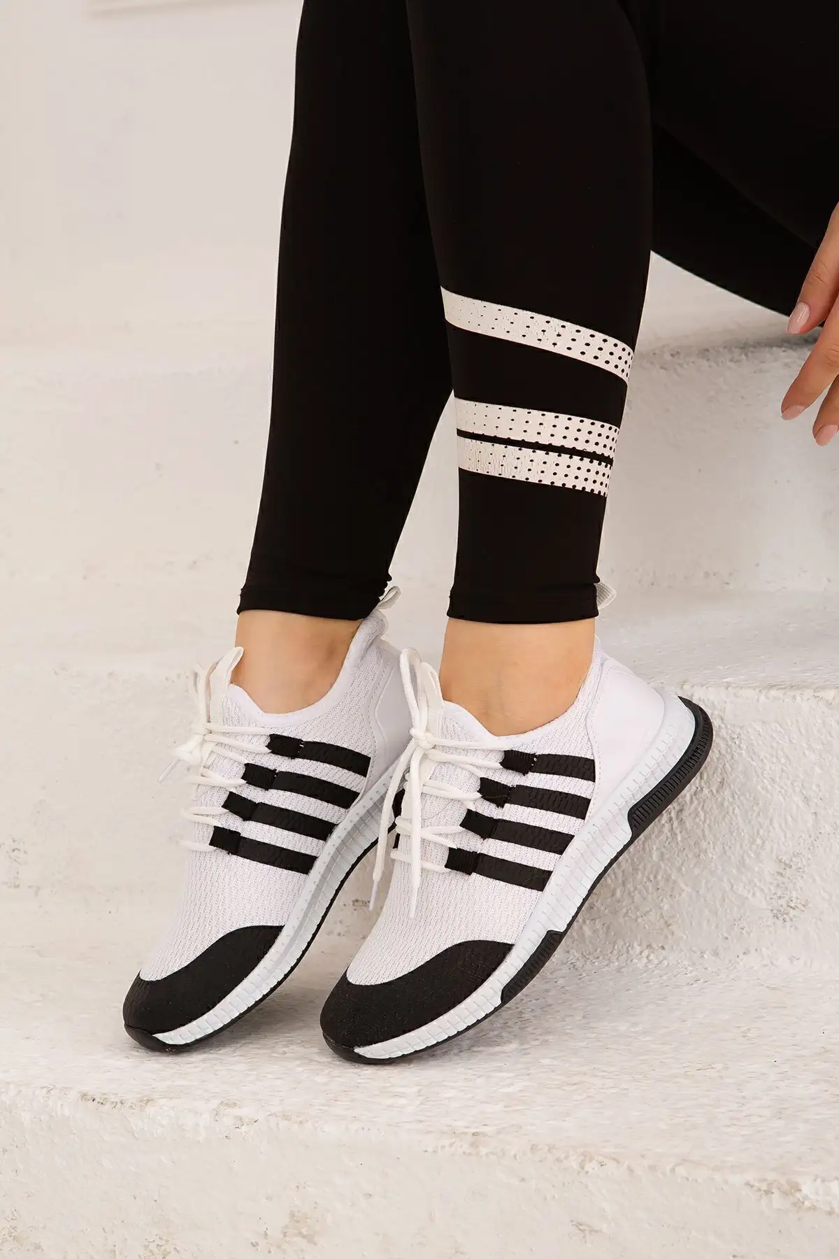 کفش ورزشی بافتنی مشکی سفید کفش پیاده روی و دویدن - 2194 کفش ورزشی بافتنی مشکی سفید کفش پیاده روی و دویدن - 2194