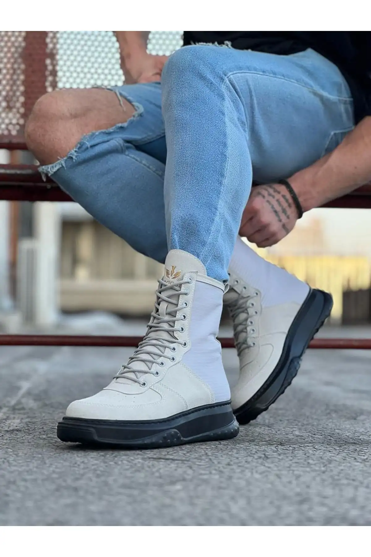 چکمههای بند بلند جیر زغالی Wg012 - 2188 چکمههای بند بلند جیر زغالی Wg012 - 2188