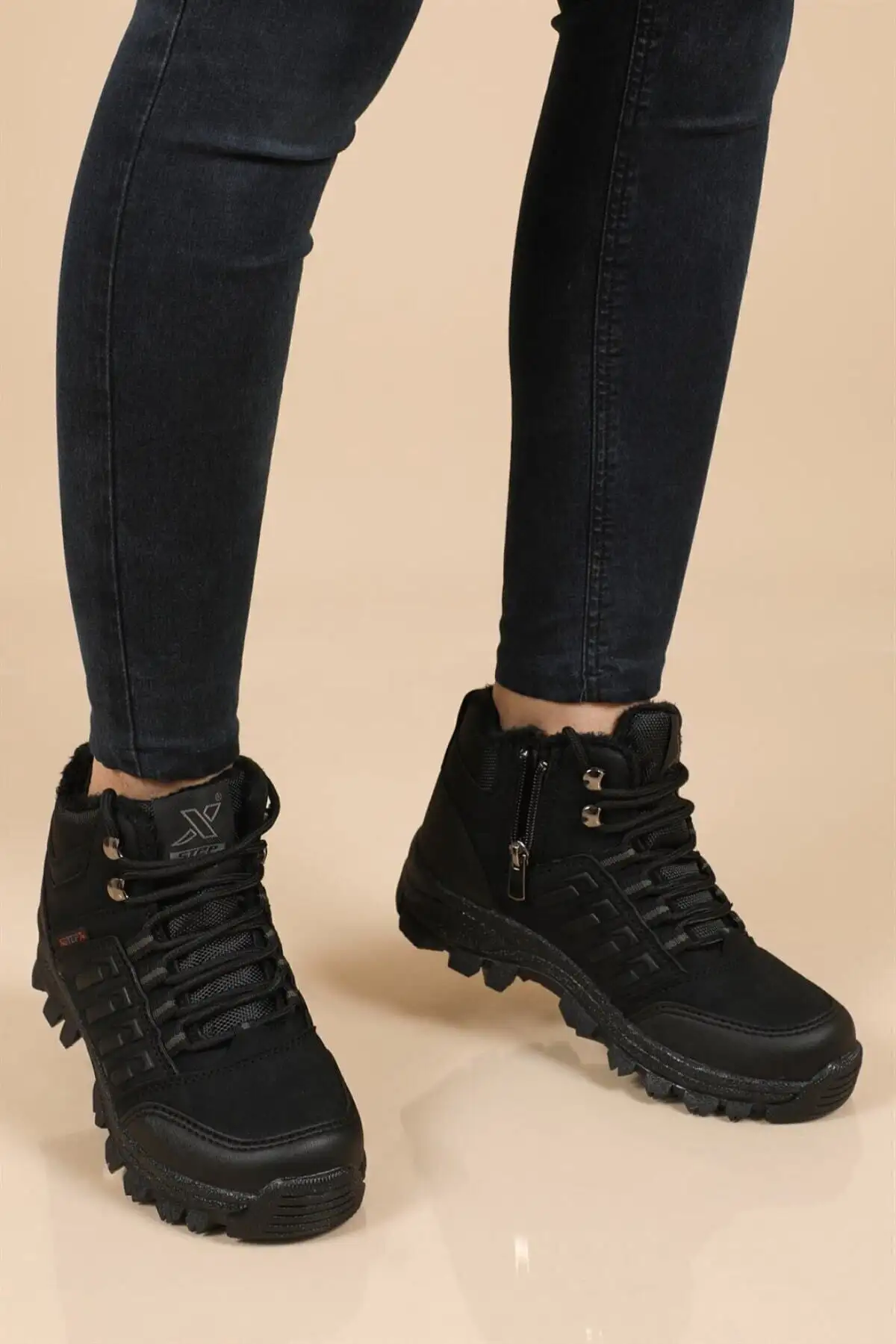 unisex Black Wool Zipper Bot X Step - 2427 unisex Black Wool Zipper Bot X Step - 2427
