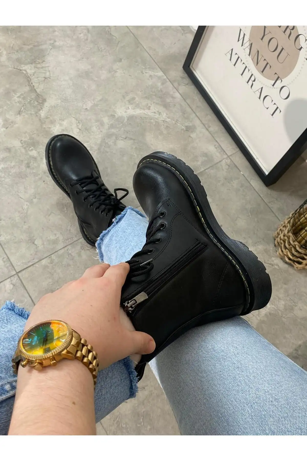 چکمه های چرمی پرهای فلزی سیاه با توری پستی -up - 2408 چکمه های چرمی پرهای فلزی سیاه با توری پستی -up - 2408