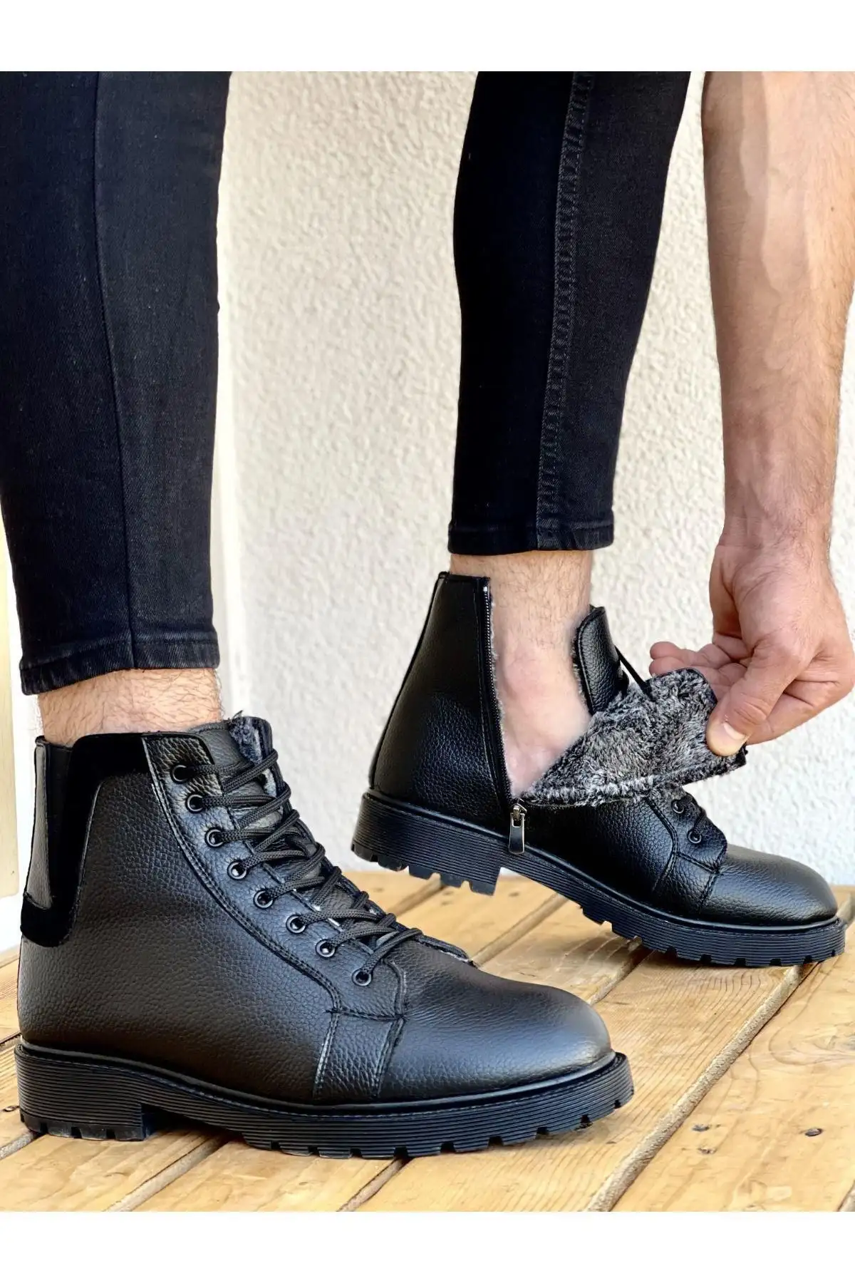 چکمه های زمستانی زیپ دار خزدار تضمینی M100 ضد آب و ضد سرما با کفی لاستیکی جامد - 1887