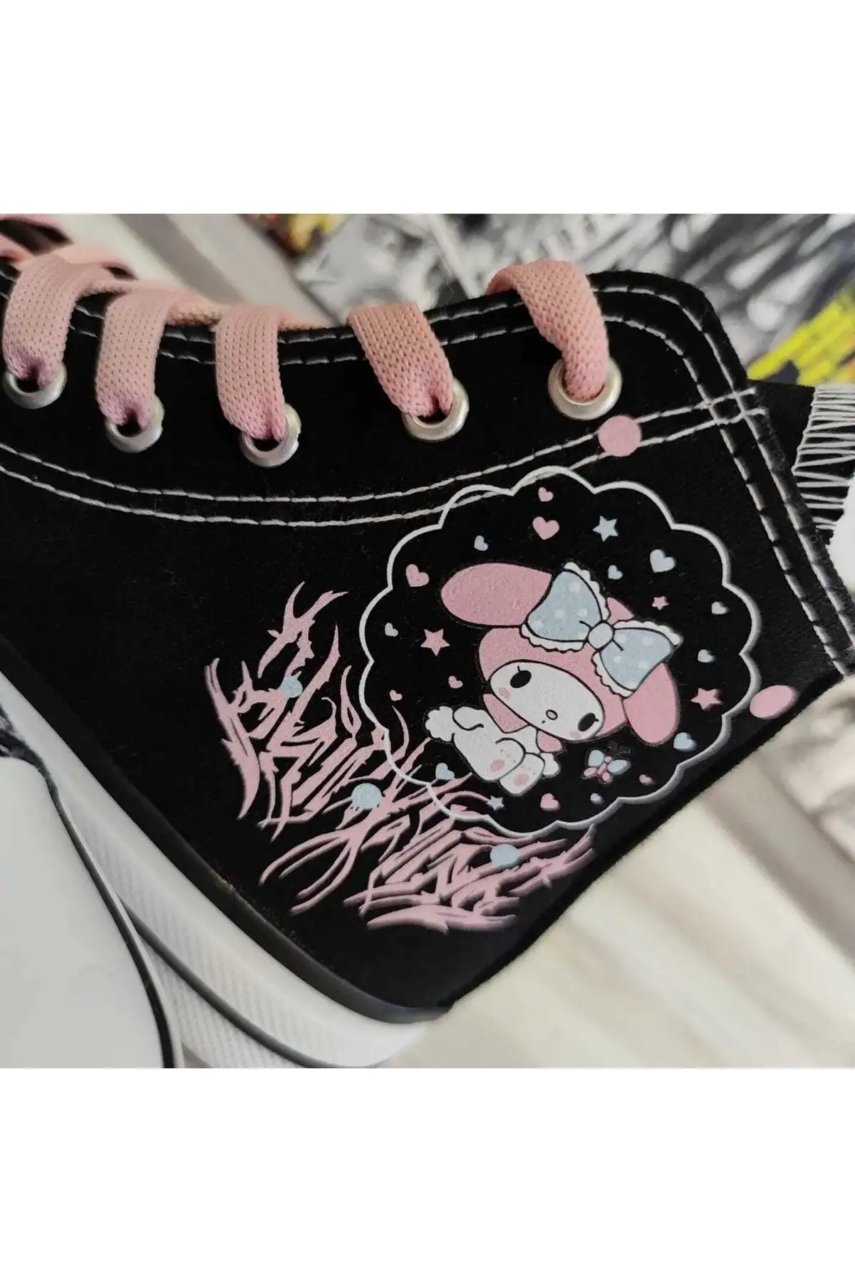 من ملودی پرینت صورتی حاشیه دار مشکی کفش ورزشی Snekaer - 1563 من ملودی پرینت صورتی حاشیه دار مشکی کفش ورزشی Snekaer - 1563