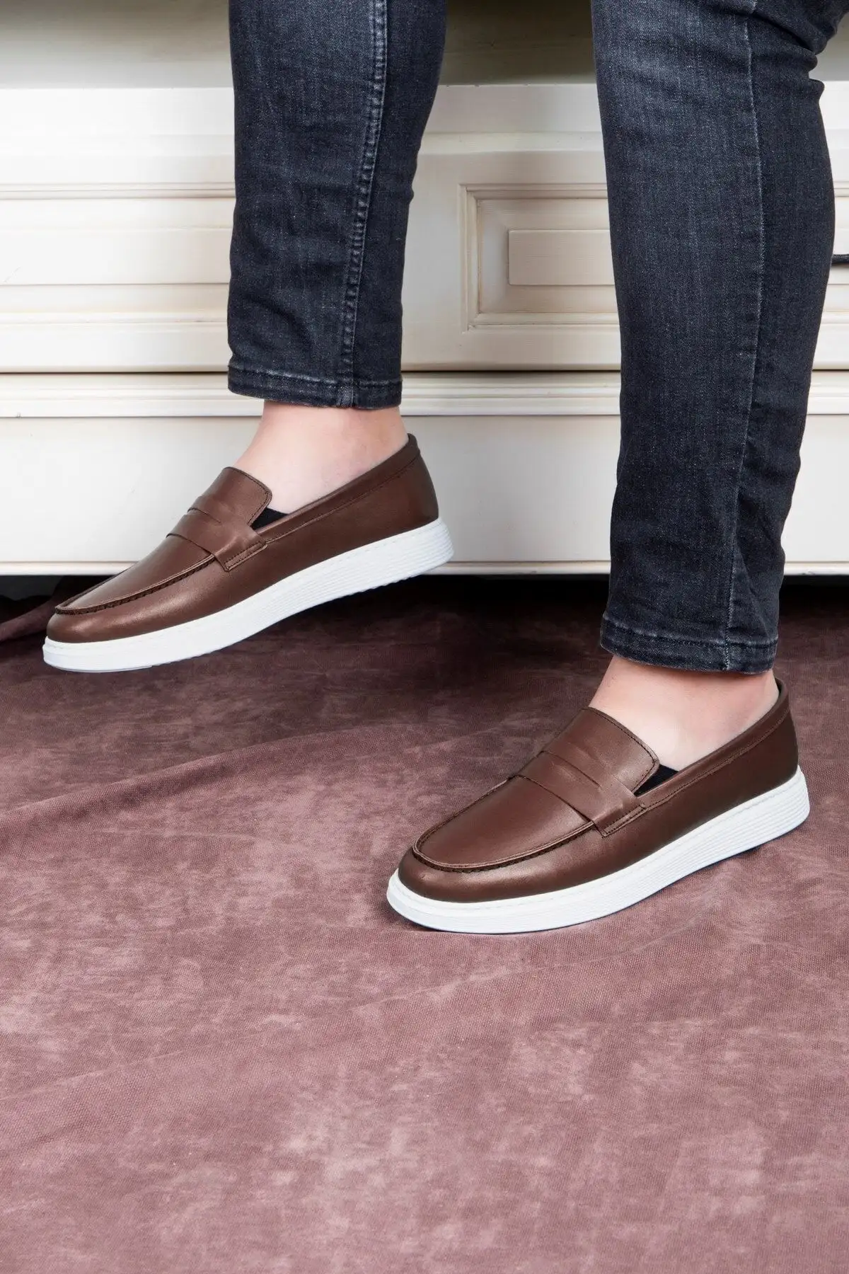 کفش های گاه به گاه مردانه چرم اصل کفش های لوفر، کفش های روشن، کفش های تابستانی قهوه ای - 1875