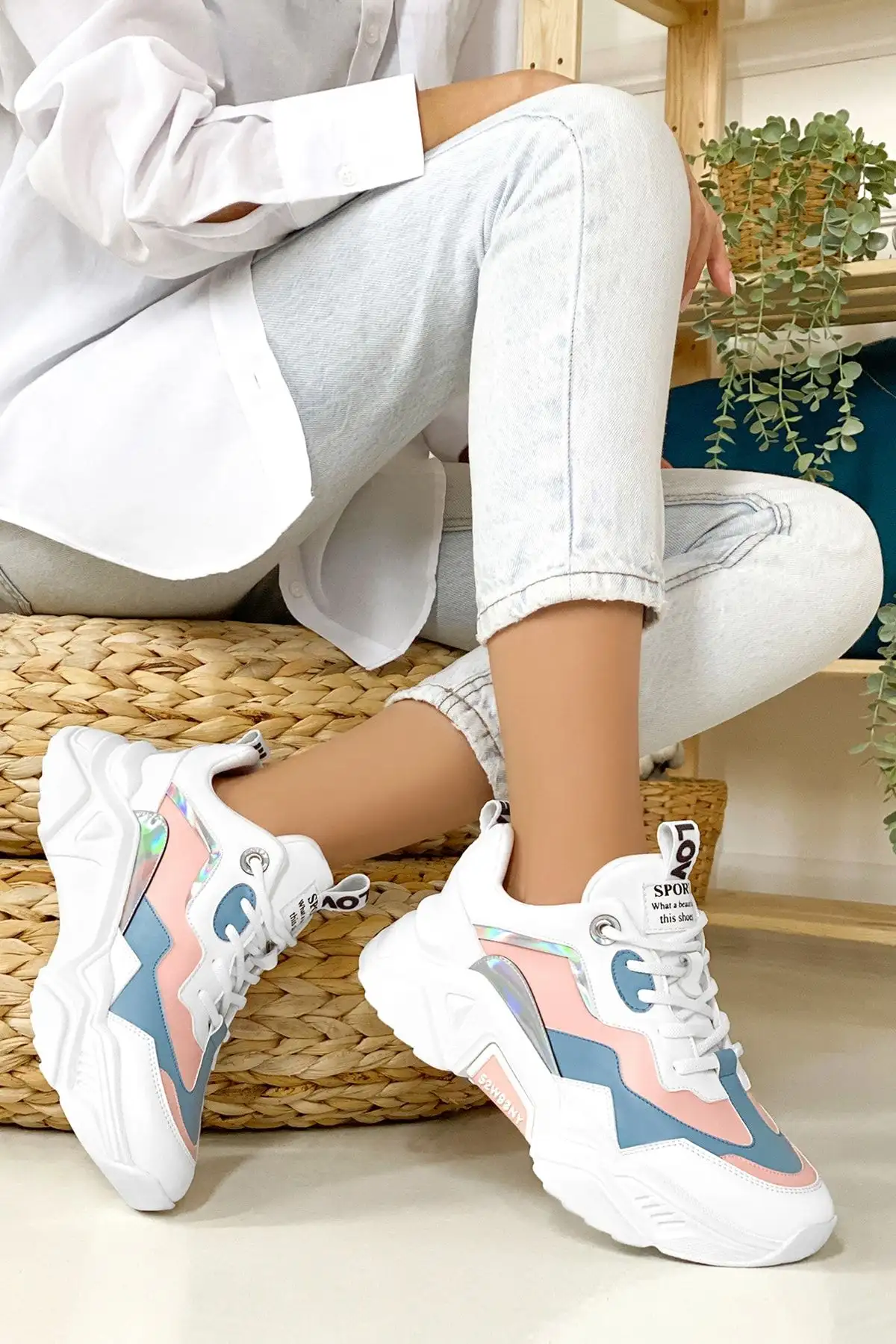 کفش ورزشی سفید آبی زن - 2297 کفش ورزشی سفید آبی زن - 2297