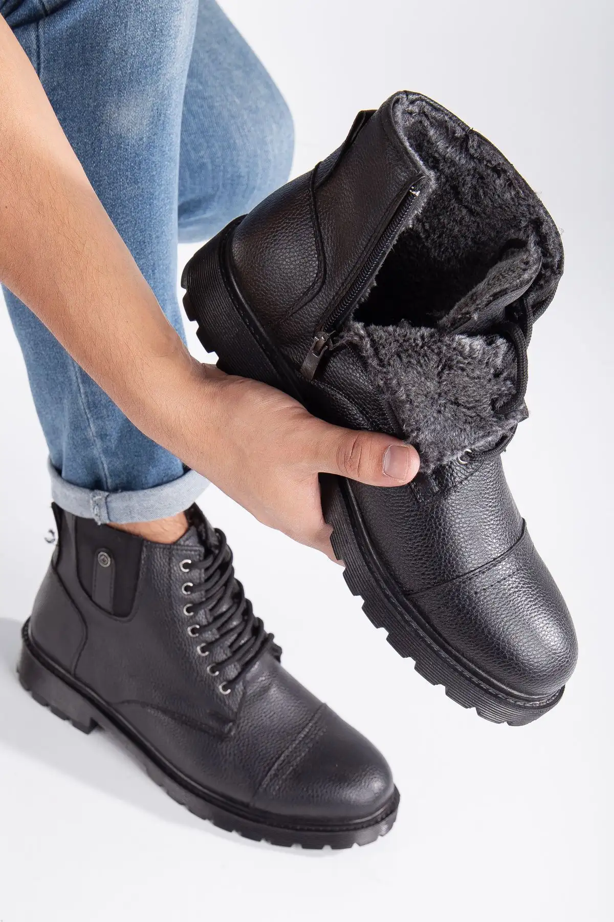 نیم بوت راحت سرد و ضد آب روزانه مشکی زیره لاستیکی تضمینی خزدار - 1883 نیم بوت راحت سرد و ضد آب روزانه مشکی زیره لاستیکی تضمینی خزدار - 1883