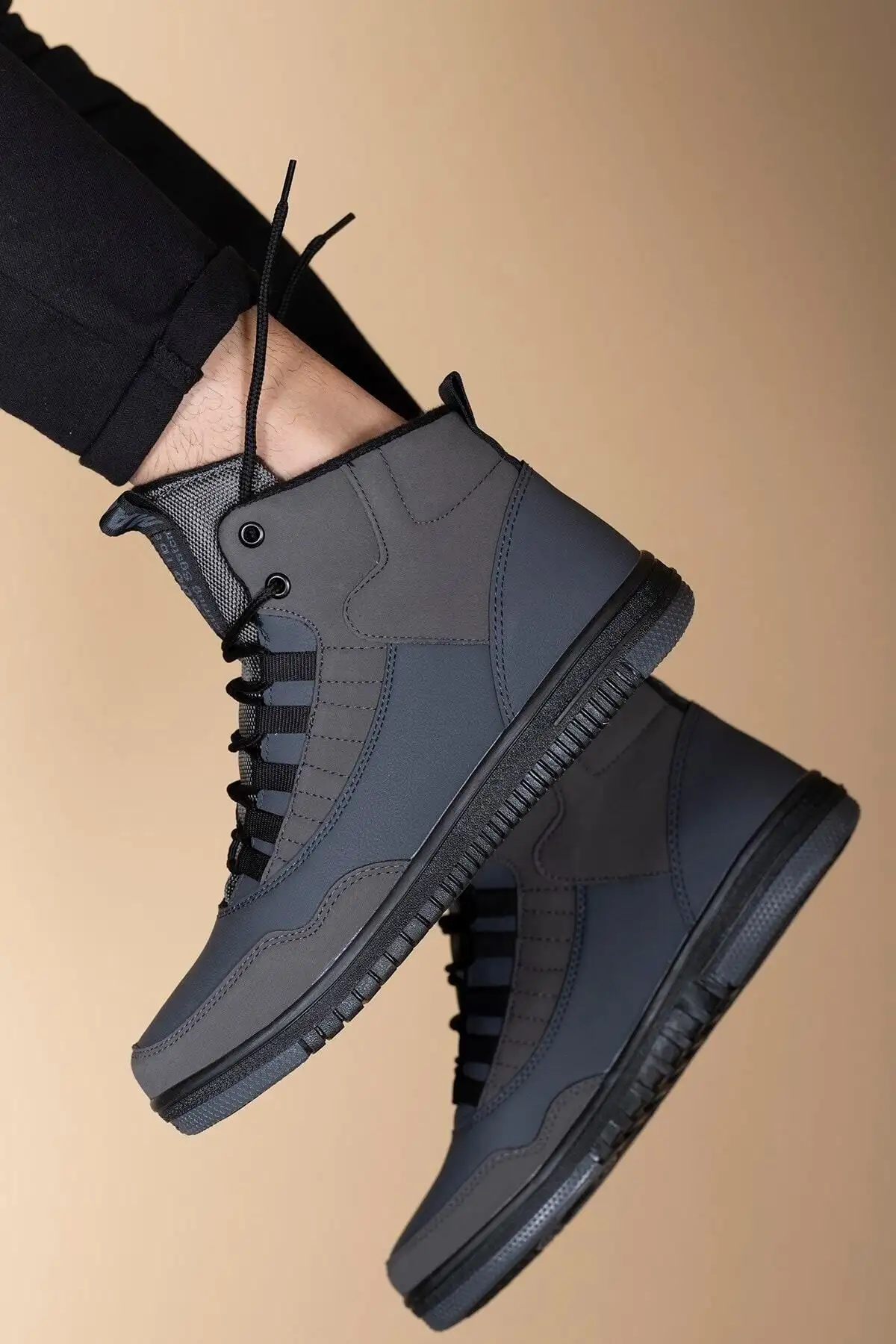 چکمه کتانی مردانه مشکی خاکستری 00122262 - 2185