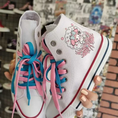 من ملودی پر حاشیه صورتی پرینت سفید کفش اسپرت بالا Snekaer - 1611