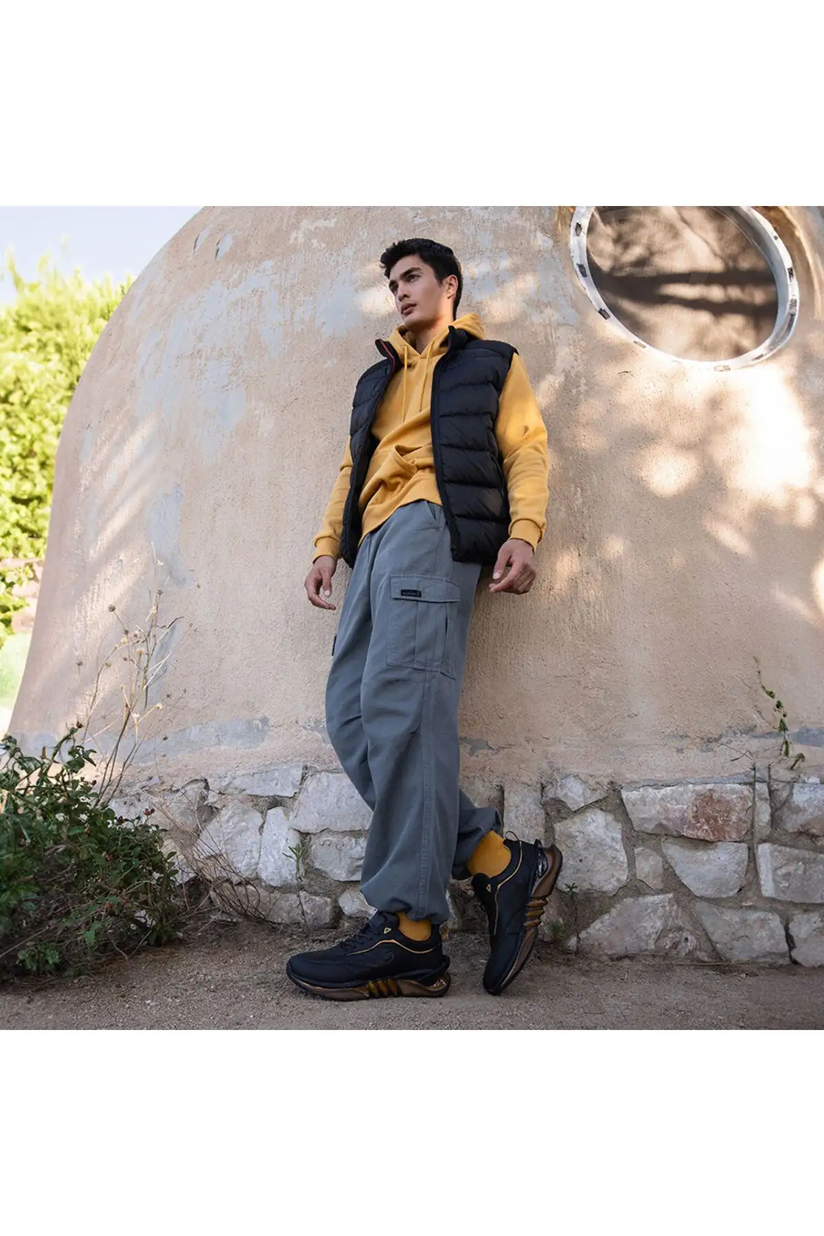 کفش اسپرت چرم اصل مردانه مشکی خردلی 3k1sa17053 - 1853