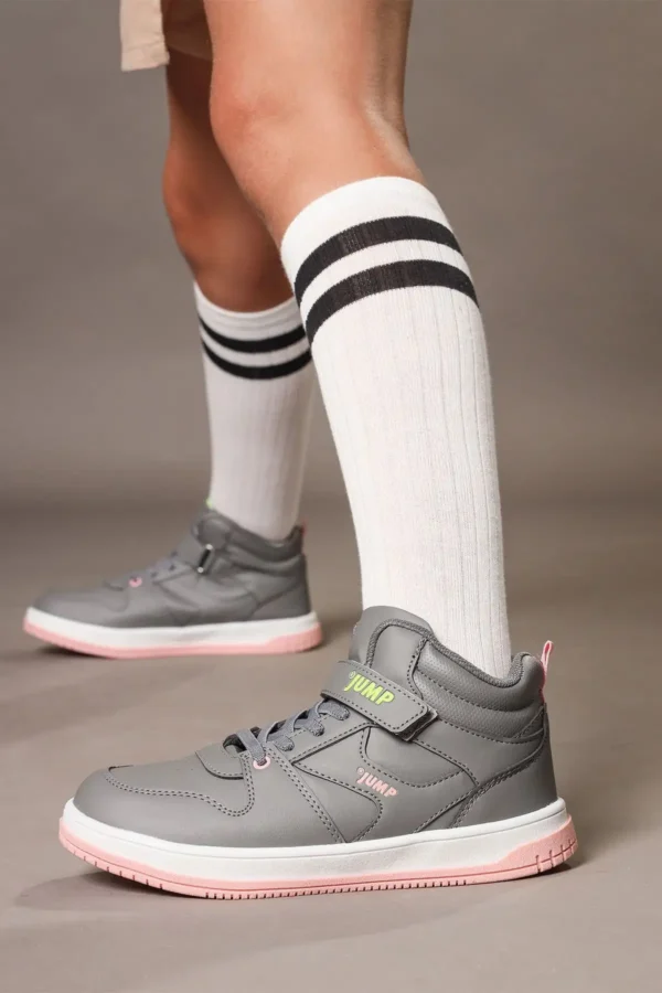 27758 Velcro High Top Gray - Sneaker دخترانه صورتی سالمون، کفش اسپرت گاه به گاه - 1550