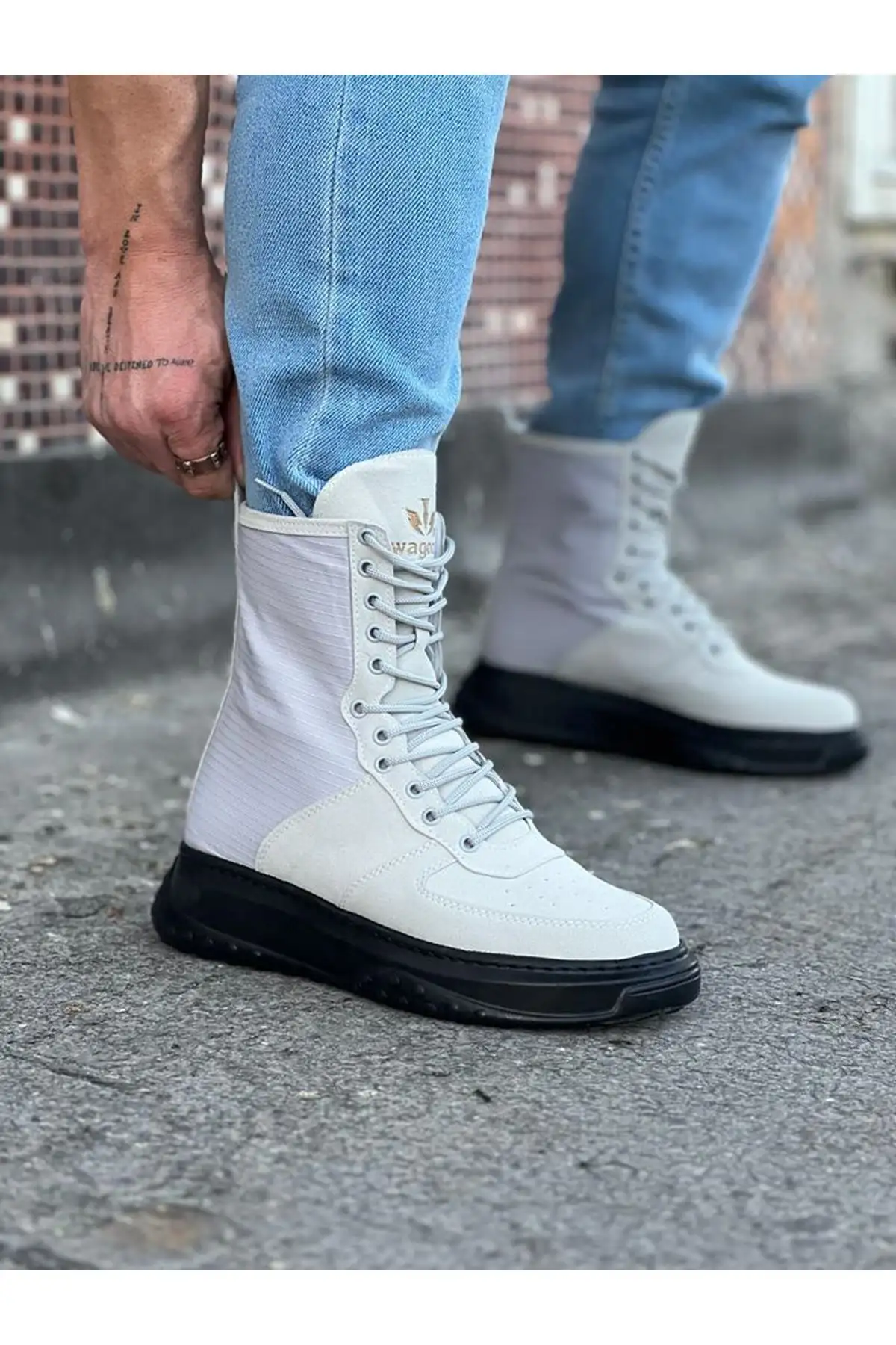 چکمههای بند بلند جیر زغالی Wg012 - 2188 چکمههای بند بلند جیر زغالی Wg012 - 2188