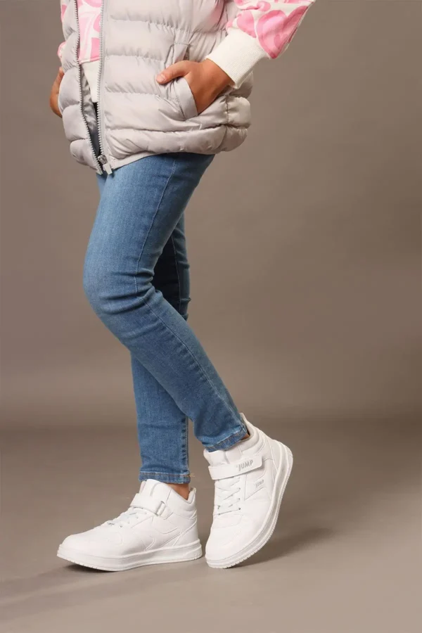 27758 کفش کتانی یونیسکس بچه گانه سفید Velcro High Top - 1618