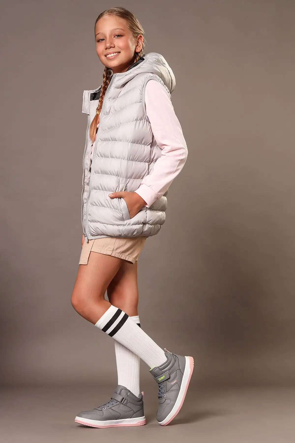 27758 Velcro High Top Gray - Sneaker دخترانه صورتی سالمون، کفش اسپرت گاه به گاه - 1550 27758 Velcro High Top Gray - Sneaker دخترانه صورتی سالمون، کفش اسپرت گاه به گاه - 1550