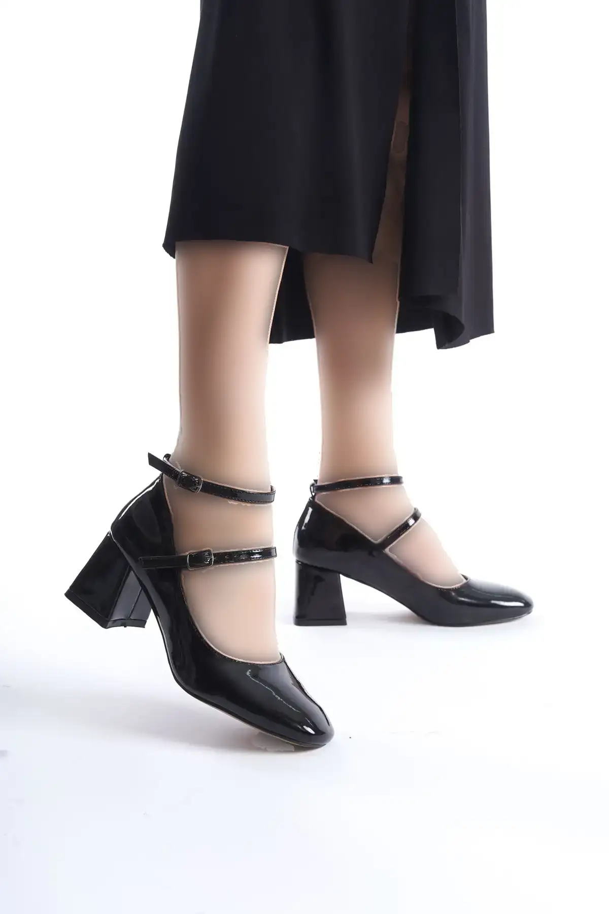 زن کولیا چرم سیاه چرم مری جین کفش پاشنه پا - 2497 زن کولیا چرم سیاه چرم مری جین کفش پاشنه پا - 2497