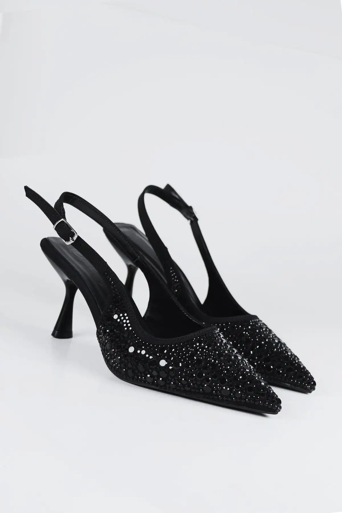 زن سیاه و سفید زنانه لباس شبانه با پاشنه پاشنه دار - 2504