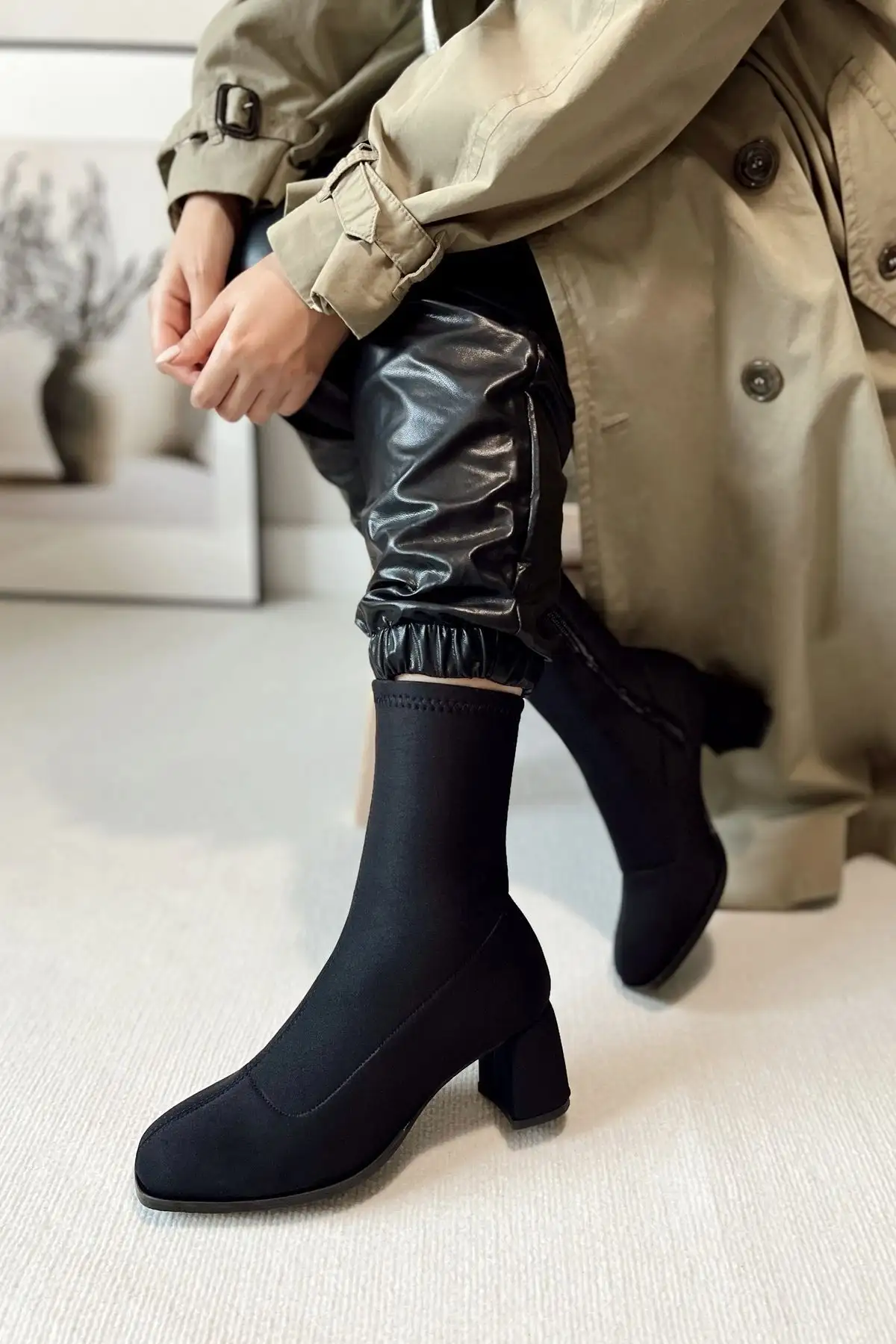 Harmony Stretch Fractive پاشنه متوسط زیپ küt بینی زن بوته - 2924 Harmony Stretch Fractive پاشنه متوسط زیپ küt بینی زن بوته - 2924