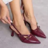 زن Bordeaux Leather Biyana Model Biyana Double Double Waped Cuckle Prounted Pressing Evening Sound Press Stiletto Shoes Classic Shoes - 2489
