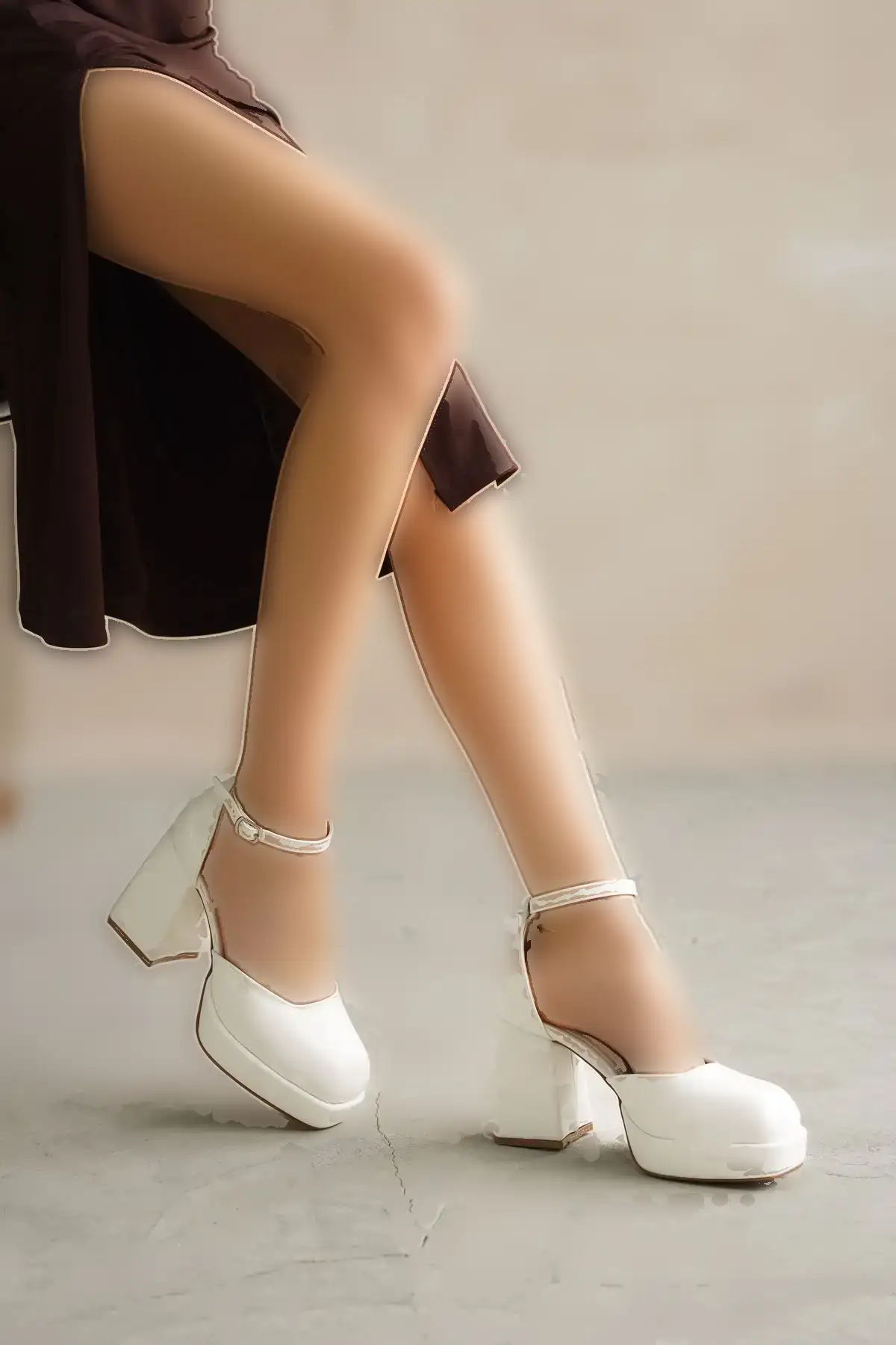 کفش پاشنه بلند پلت فرم زن - سفید - 2492 کفش پاشنه بلند پلت فرم زن - سفید - 2492