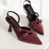زن Bordeaux Leather Biyana Model Biyana Double Double Waped Cuckle Prounted Pressing Evening Sound Press Stiletto Shoes Classic Shoes - 2489