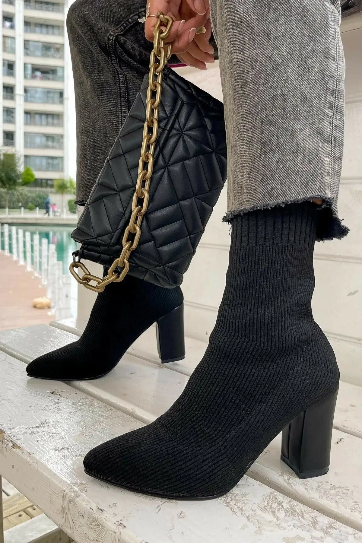 روزانه زنان سیاه و سفید Botie Triko ضخامت جوراب های کشش پاشنه بلند نوار کفش بینی 167 - 2601