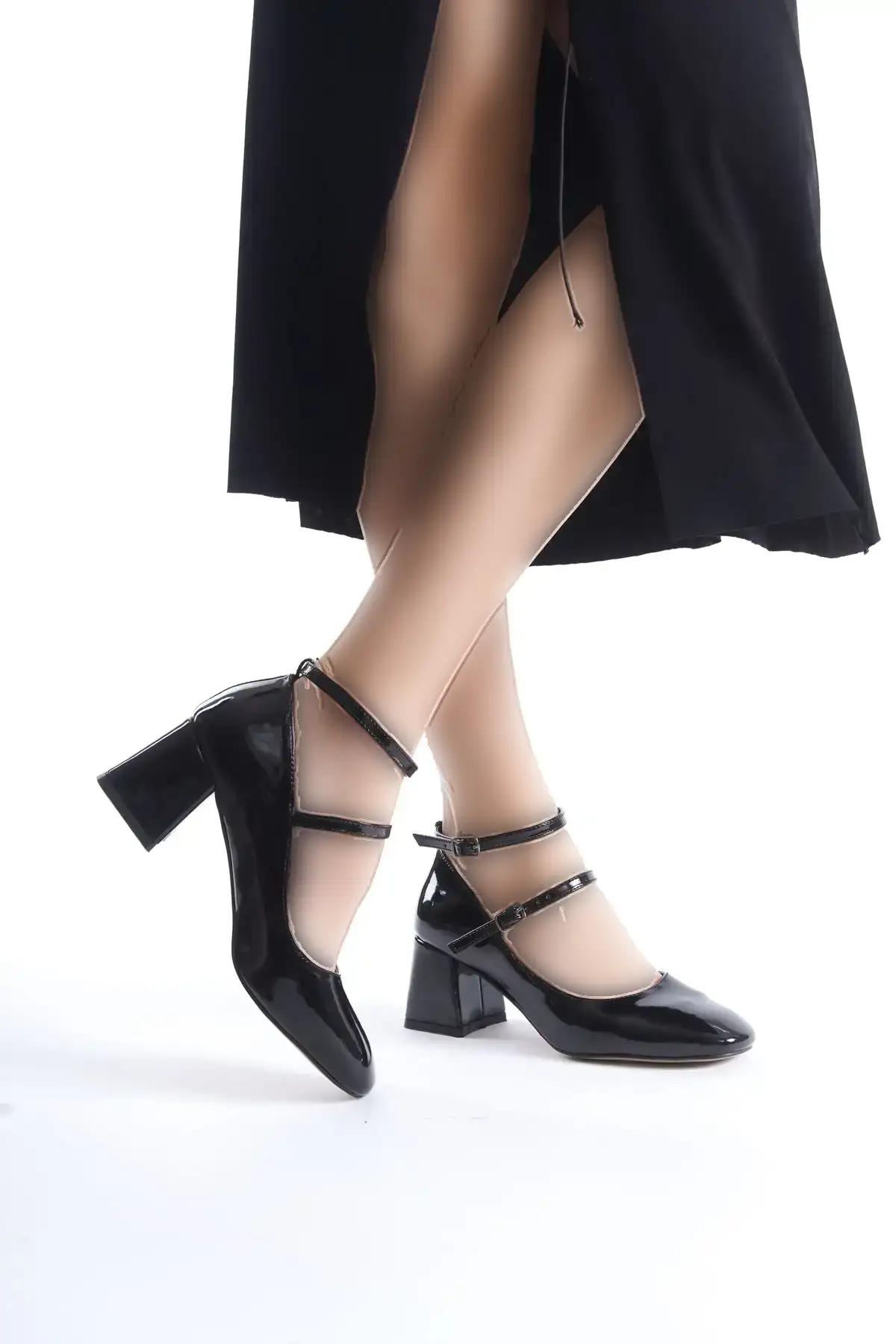 زن کولیا چرم سیاه چرم مری جین کفش پاشنه پا - 2497 زن کولیا چرم سیاه چرم مری جین کفش پاشنه پا - 2497