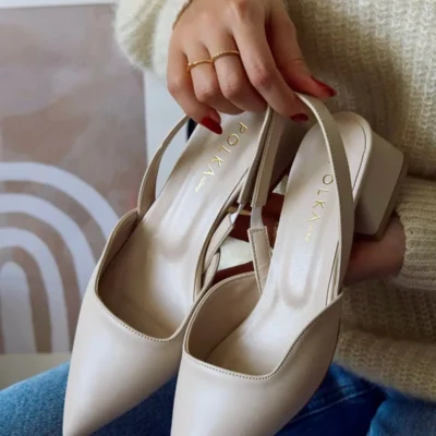 BLUSH BEIGE برهنه پوست برهنه مات چرم اشاره شده بینی کوتاه بلوک کفش پاشنه بلند - 2491