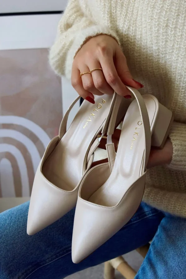 BLUSH BEIGE برهنه پوست برهنه مات چرم اشاره شده بینی کوتاه بلوک کفش پاشنه بلند - 2491