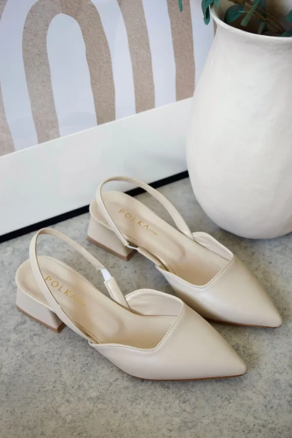 BLUSH BEIGE برهنه پوست برهنه مات چرم اشاره شده بینی کوتاه بلوک کفش پاشنه بلند - 2491