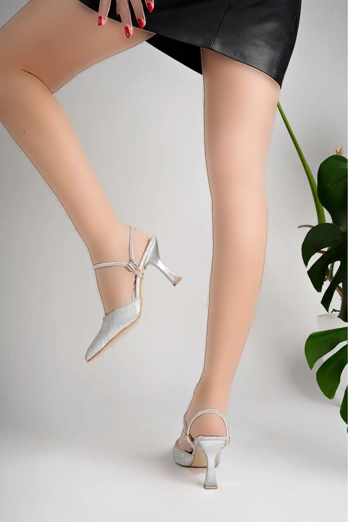 کفش های جزئیات سنگی نقره ای زنان کفش های عصر Stiletto - 2494 کفش های جزئیات سنگی نقره ای زنان کفش های عصر Stiletto - 2494