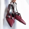 زن Bordeaux Leather Biyana Model Biyana Double Double Waped Cuckle Prounted Pressing Evening Sound Press Stiletto Shoes Classic Shoes - 2489