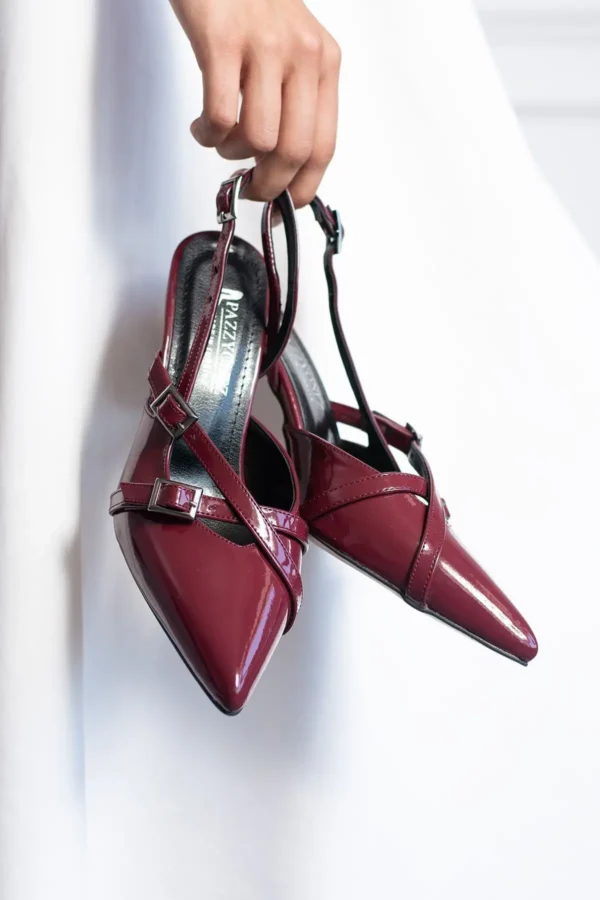 زن Bordeaux Leather Biyana Model Biyana Double Double Waped Cuckle Prounted Pressing Evening Sound Press Stiletto Shoes Classic Shoes - 2489