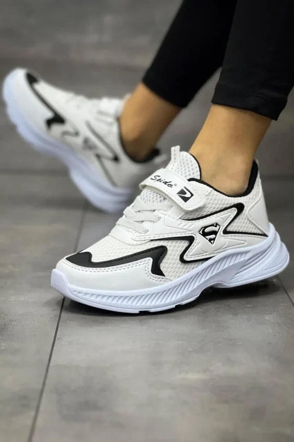 توری سفید کودکان -up Single Velcro انعطاف پذیر کمی تنفس کفش ورزشی کفش ورزشی Unisex - 3058