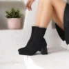بوت پاشنه‌دار متوسط زنانه گارانتی دار مدل D029 با استرچ مچ‌بند - 2922