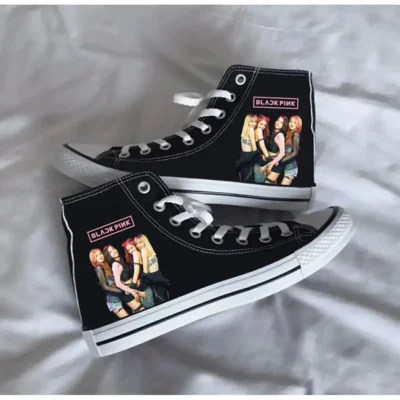 کفش ورزشی مچ دست سیاه چاپی سیاه ، کفش ورزشی Blackpink - 3063