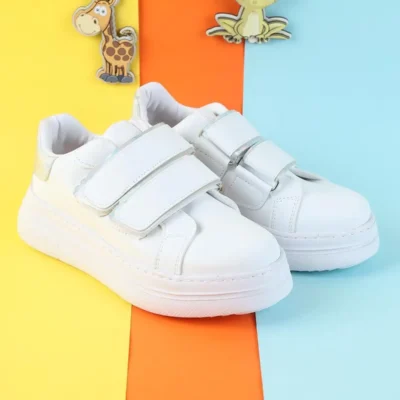 کفش دخترانه کفش ورزشی بچگانه یونی ‌سکس انعطاف‌پذیر و هواگیر، کفش روزمره سفید ساده ورزشی اسنیکر. - 3817