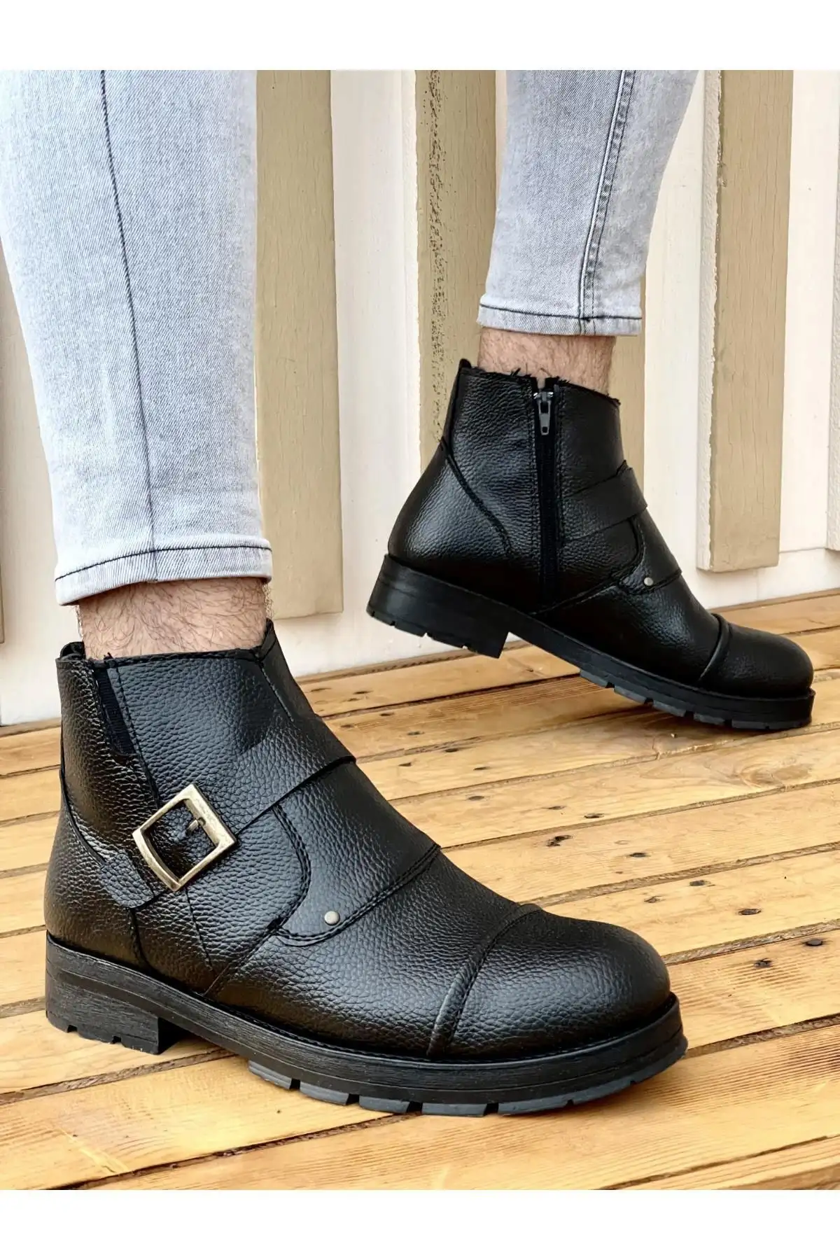 بوت مردانه M1001 بوت زمستانی یقه‌دار ضد آب و ضد سرما با ضمانت، زنانه و مردانه، با زیپ و زیره لاستیکی مقاوم - 3419