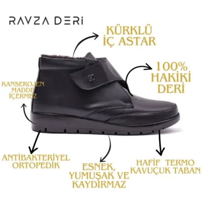 کفش اداری زنانه چکمه‌های مادرانه اورتوپدیک با زیره عاجی و پاشنه پشمالو از چرم طبیعی - 3549