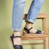کفش صندل زنانه استادیل مدل سنگ‌دار 0012057 چرم مشکی - 4866