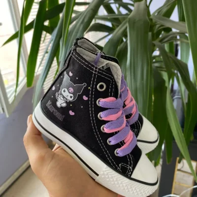 کفش بچگانه کفش ورزشی روزمره با چاپ ستاره و قلب، کورو می، مچ بلندی مشکی - 3581