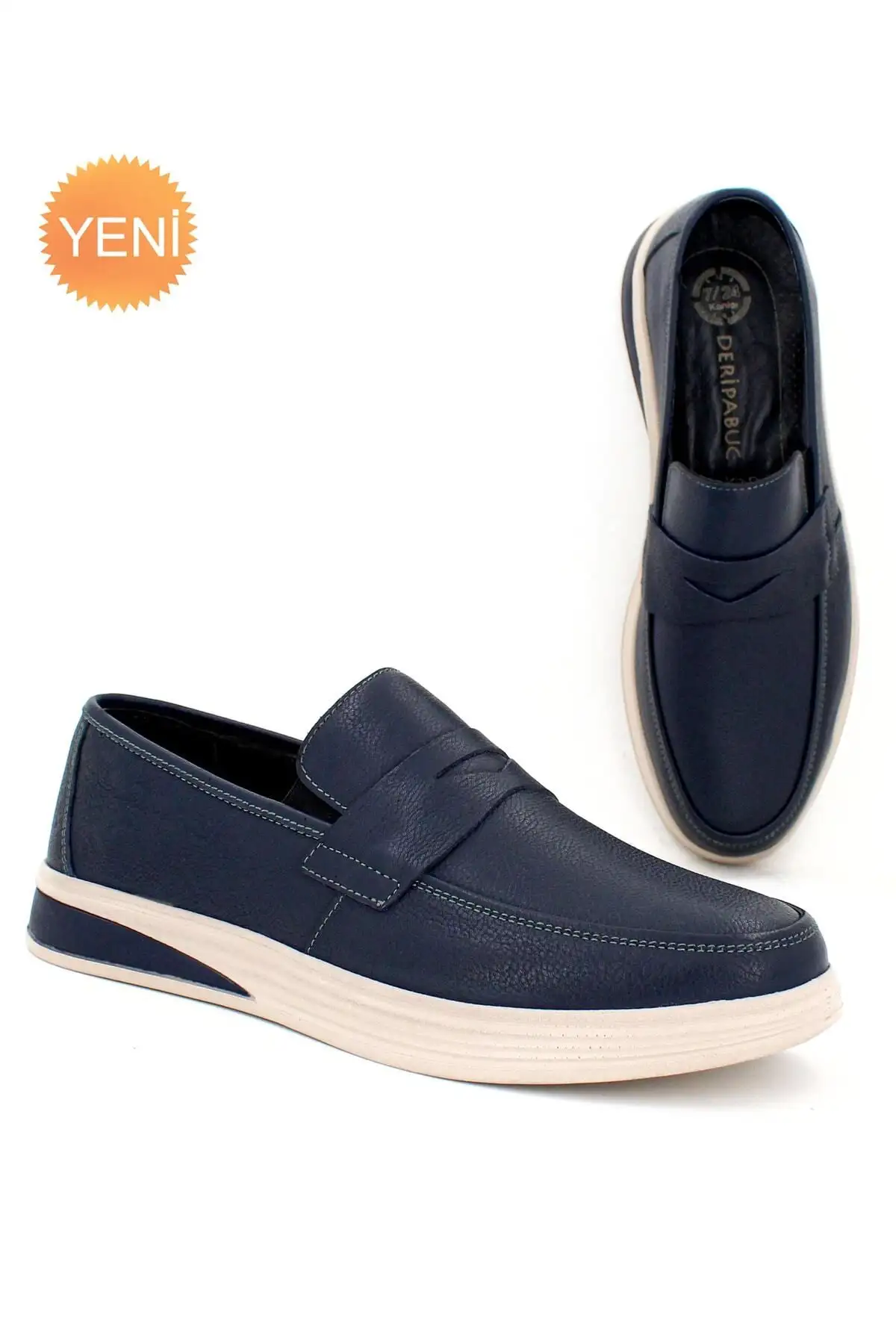 کفش روزمره مردانه  کج  چرمی آبی تیره اصل MRD7-0710 - 4659 کفش روزمره مردانه کج چرمی آبی تیره اصل MRD7-0710 - 4659