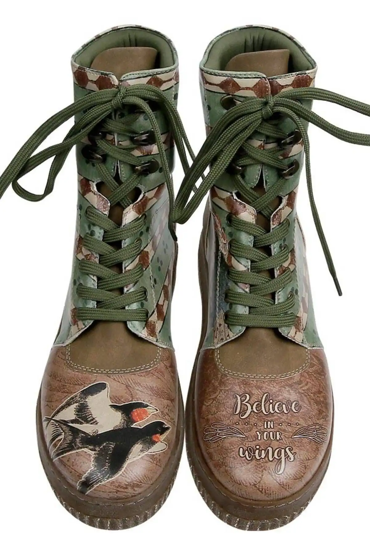 بوت و نیم‌ بوت زنانه چکمه بلند قهه‌ای از جنس چرم گیاهی - طراحی Believe In Your Wings - 5024