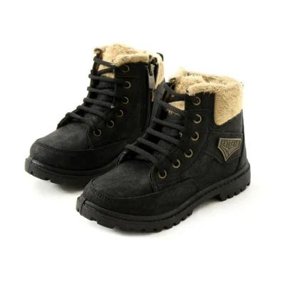 کفش پسرانه چکمه روزمره زمستانی مقاوم در برابر سرما با زیپ از جنس پشمی مشکی - 4496