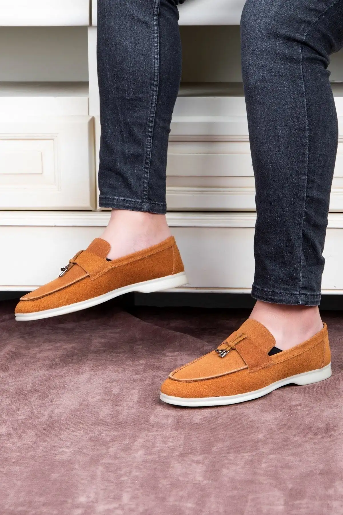 کفش سایز بزرگ مردانه  روزمره  لوفر چرم طبیعی سوئدیرر قهوهای - 5058 کفش سایز بزرگ مردانه روزمره لوفر چرم طبیعی سوئدیرر قهوهای - 5058