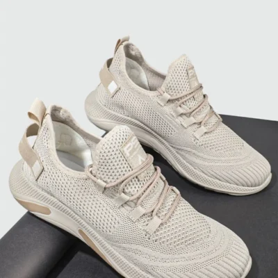 کفش دویدن (رانینگ) کفش اسپرت نخی سُلیپ آن یونیسکس بژ فوق العاده راحت با زیره اورتوپدیک - 3858