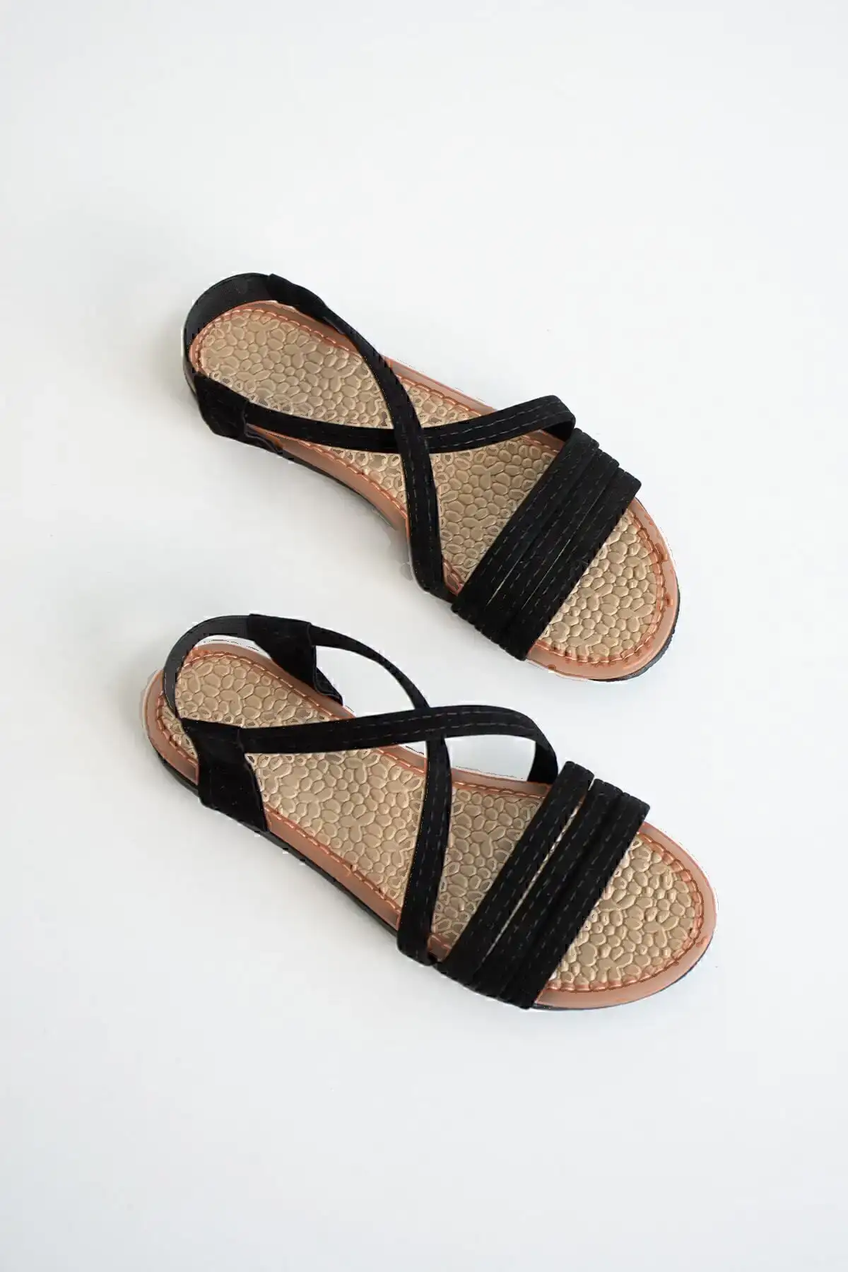 سندل زنانه سوئدی مشکی با لاستیک - 3247