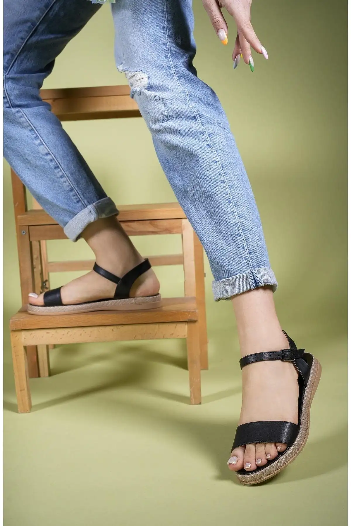 کفش صندل زنانه سندل 0012058 چرم سیاه - 4861