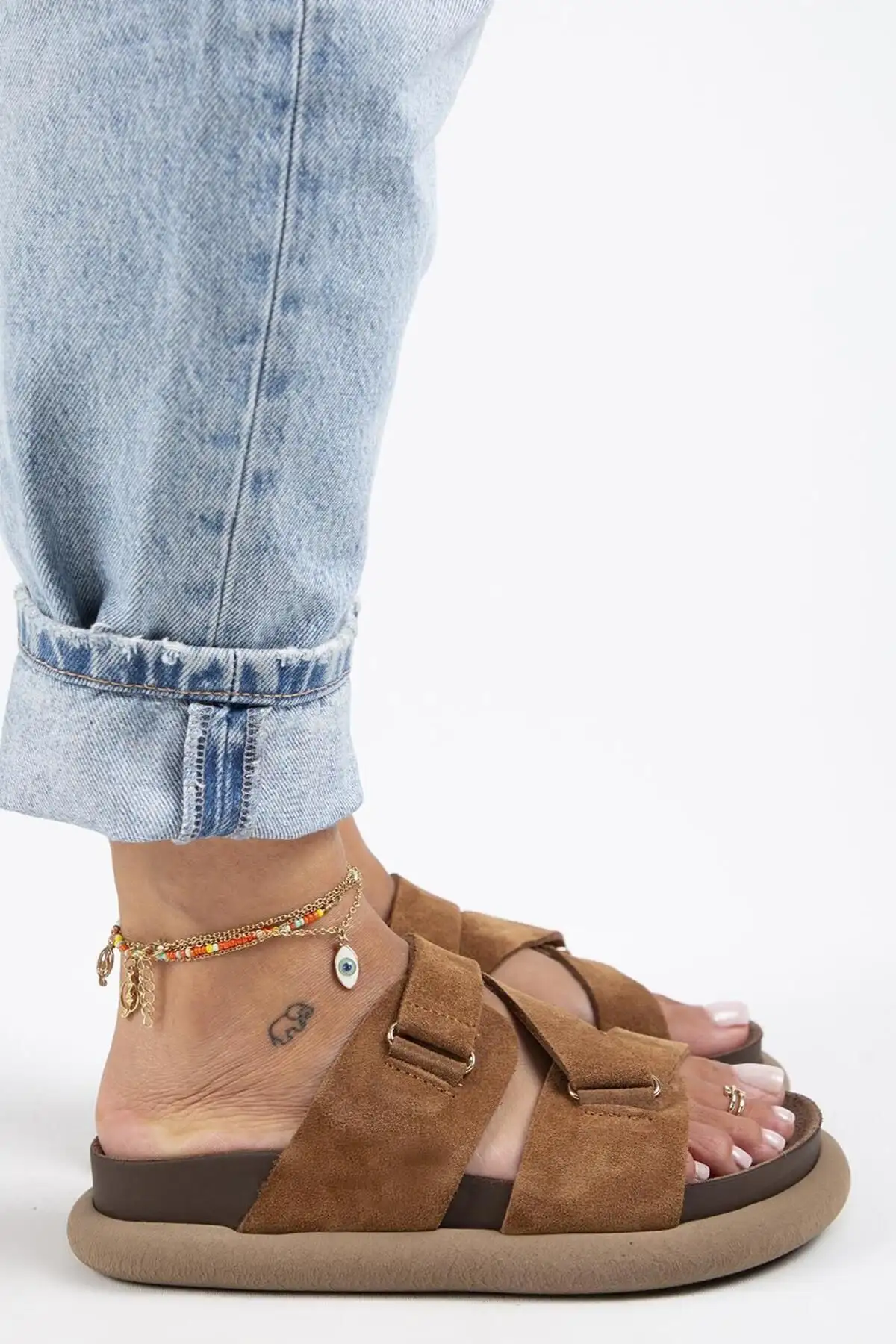 کفش راحتی خانه تولپان صندل تابا زنانه از چرم طبیعی با پاپیون - 3875