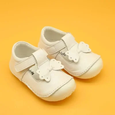 کفش نوزاد پسر پیاده‌روی ارگونومیک چرم طبیعی برای اولین قدم کودکان - سفید B109 - 4138